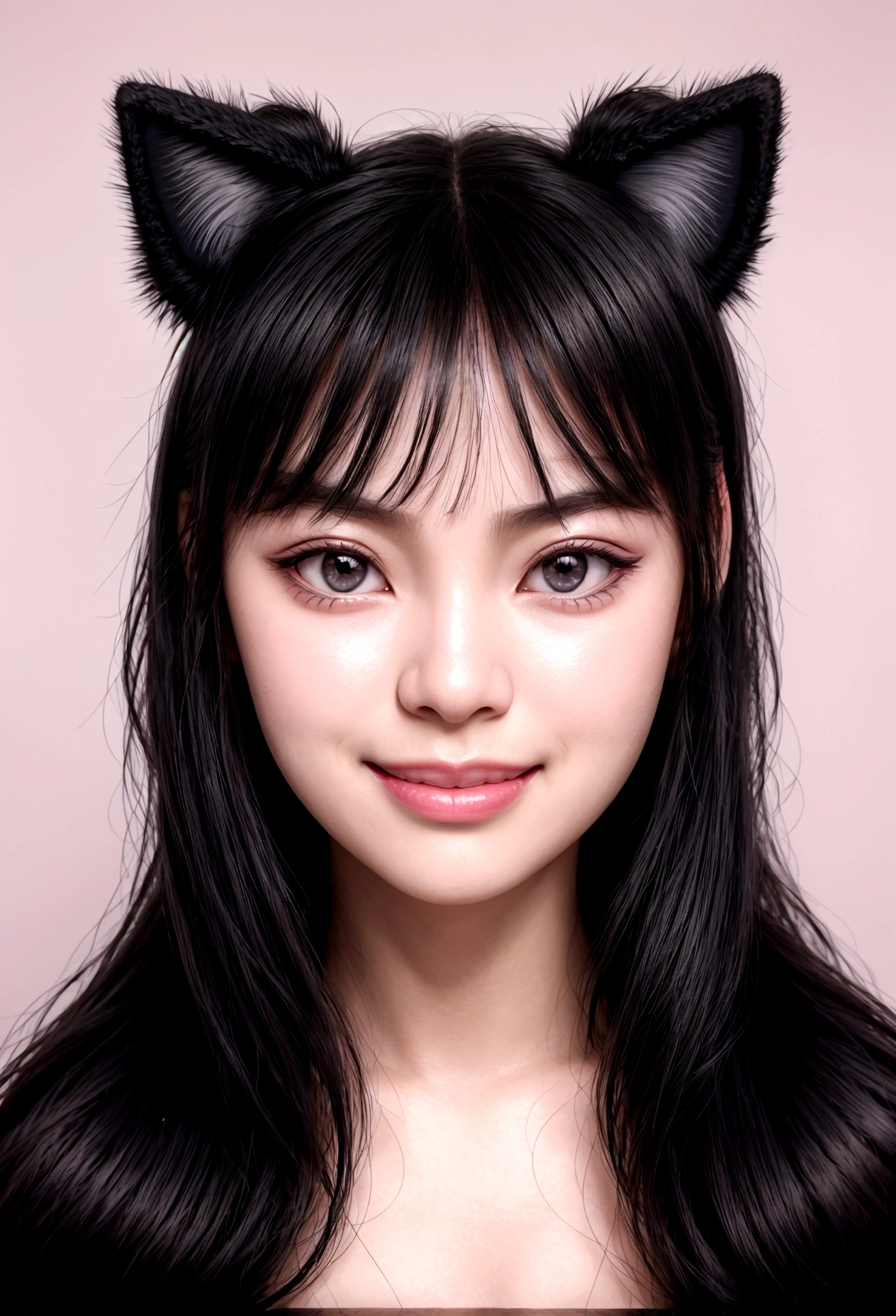 black hair, hair bobbles, wince, longeyelashes, solid circle eyes, fake animal ears, light smile, ear blush, fang, ccurate, Surrealism, drop shadow, anaglyph, stereogram, tachi-e, pov, atmospheric perspective, 8k, super detail, best quality, 1080P, 8k