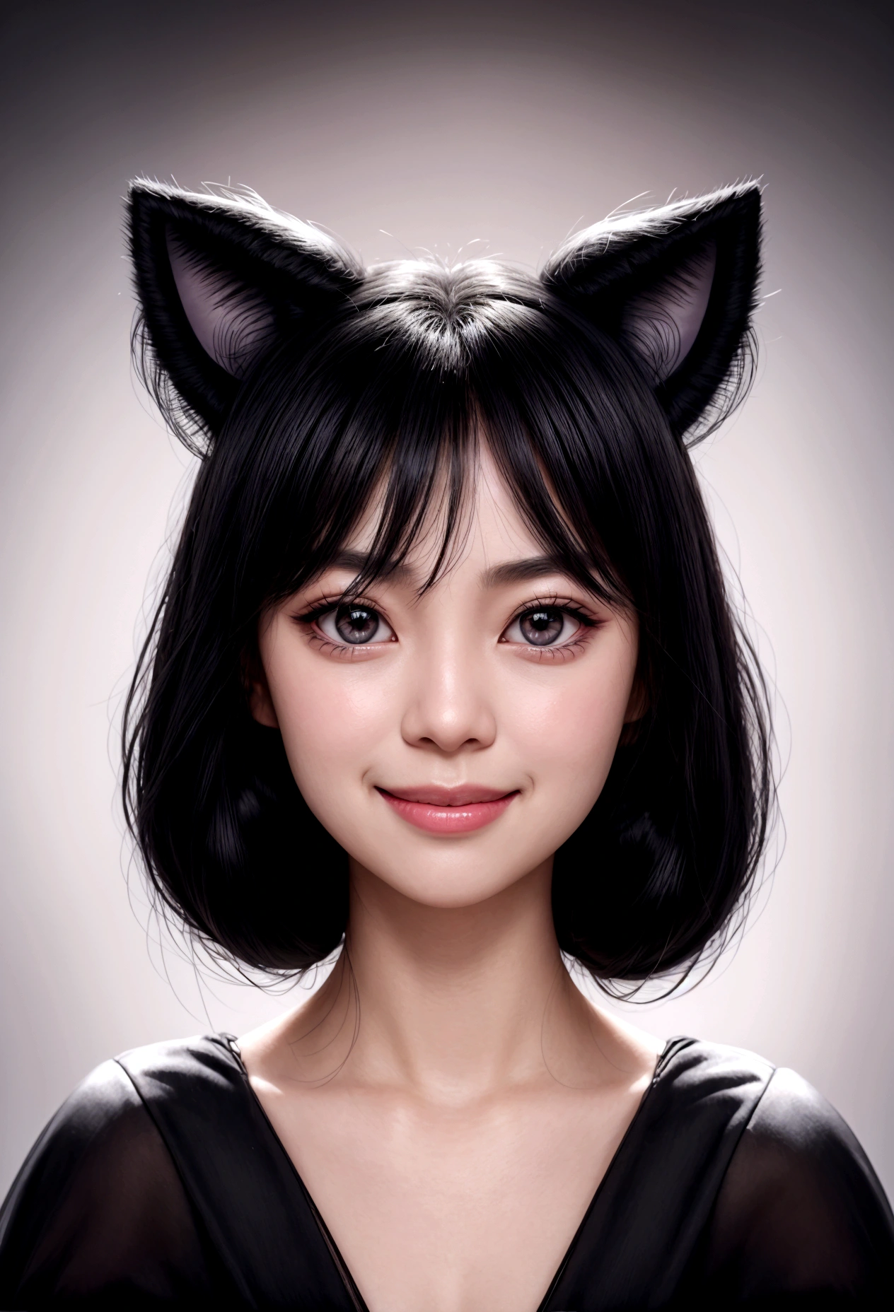 black hair, hair bobbles, wince, longeyelashes, solid circle eyes, fake animal ears, light smile, ear blush, fang, ccurate, Surrealism, drop shadow, anaglyph, stereogram, tachi-e, pov, atmospheric perspective, 8k, super detail, best quality, 1080P, 8k