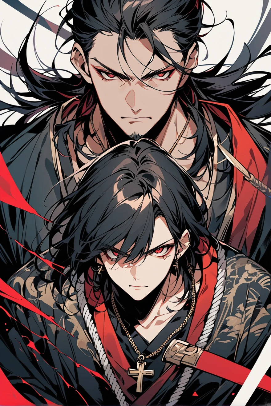 masterpiece, best quality, (adult anime male:1.7), (anime style:1.3), short black hair, red eyes, gothic clothes, detailed eyes, licking