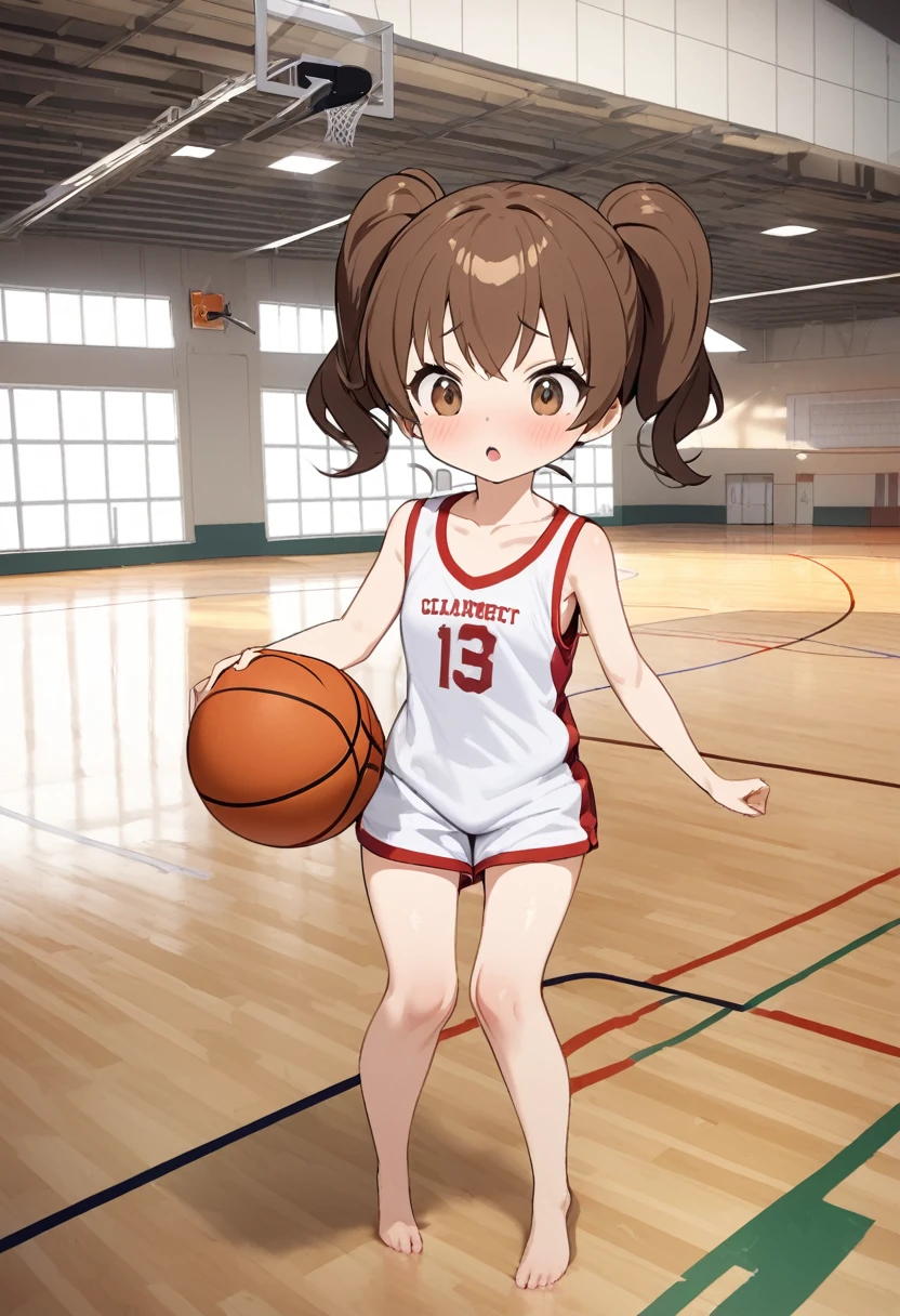 
masterquality,4k,nsfw,nude,🏀collarbrown,
Poorly built, short girl in mini-basketball uniform
Twin-tail hair
Gymnasium with basketball goal