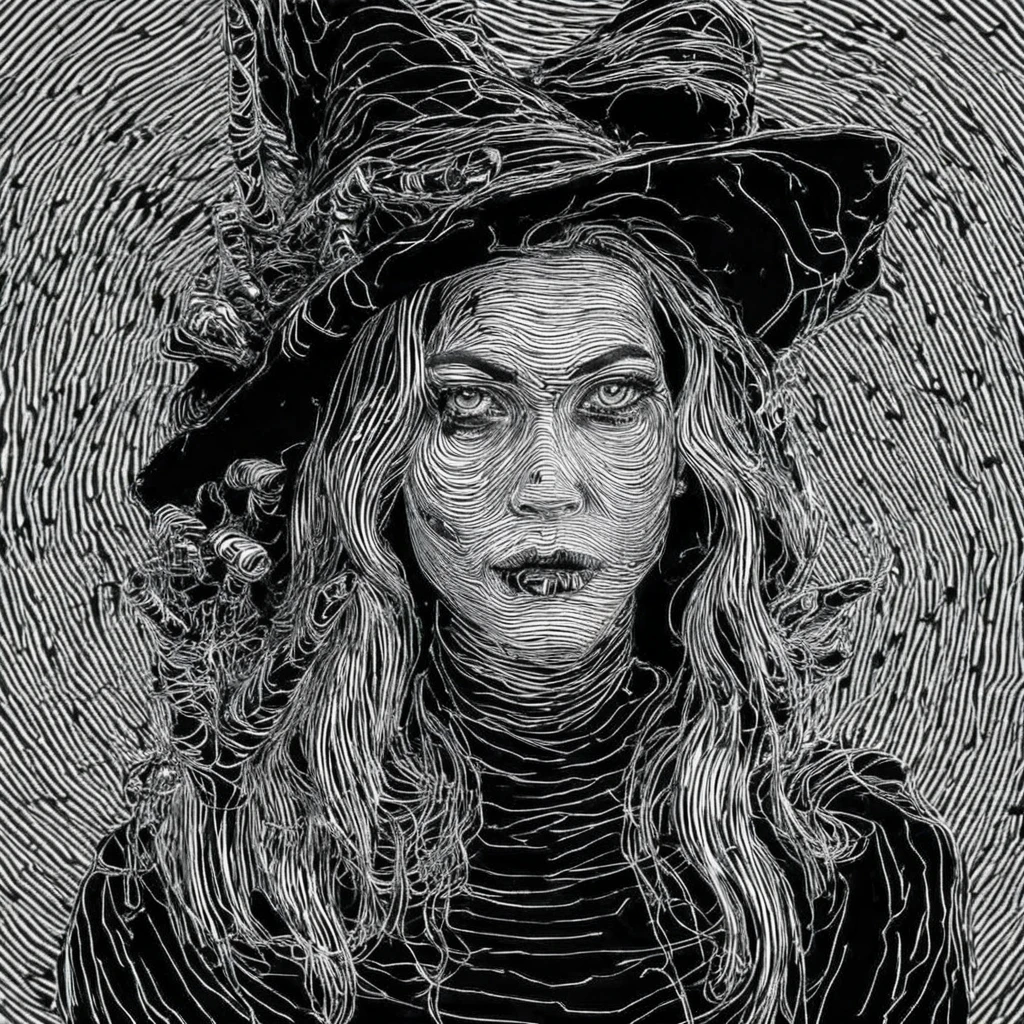 Portrait of a witch, Black and white lines