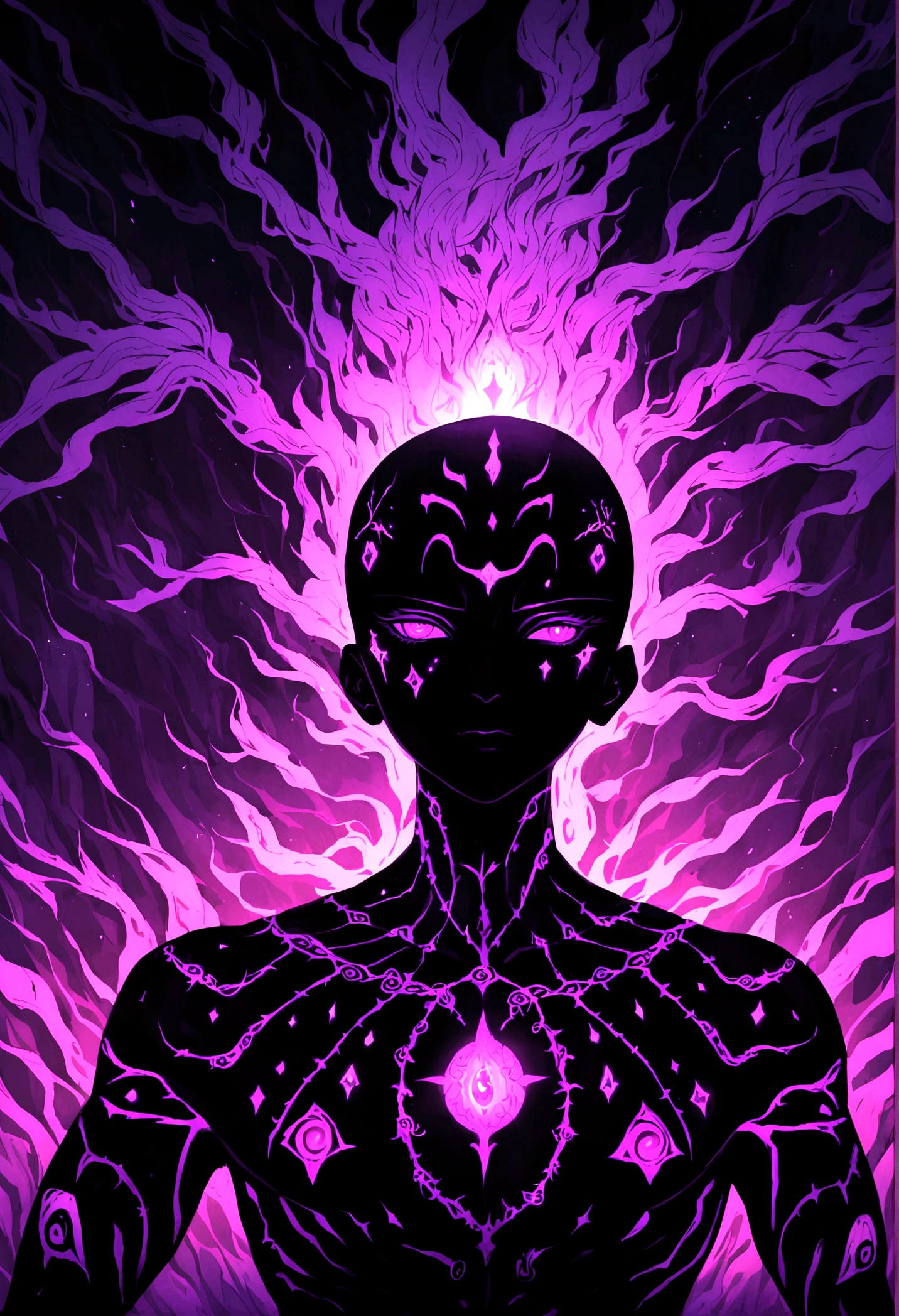 (best quality,highres,ultra-detailed), close-up, bald, tattooed, detailed facial tattoos, shirtless, muscular, fully tattooed body, magical ritual, magical symbols, black magic, dark ambiance, intense lighting, mysterious atmosphere, tribal, powerful, supernatural, mystical, enchanted, griffin symbols, spiritual connection, ritualistic movements, mesmerizing, captivating, intense gaze, confident expression, dominant presence, dark color palette, contrast, dramatic shadows, intricate details, surreal, otherworldly, ethereal, magical energy, intense emotions, powerful aura, mystical transformation, evocative, haunting, immersive composition.
