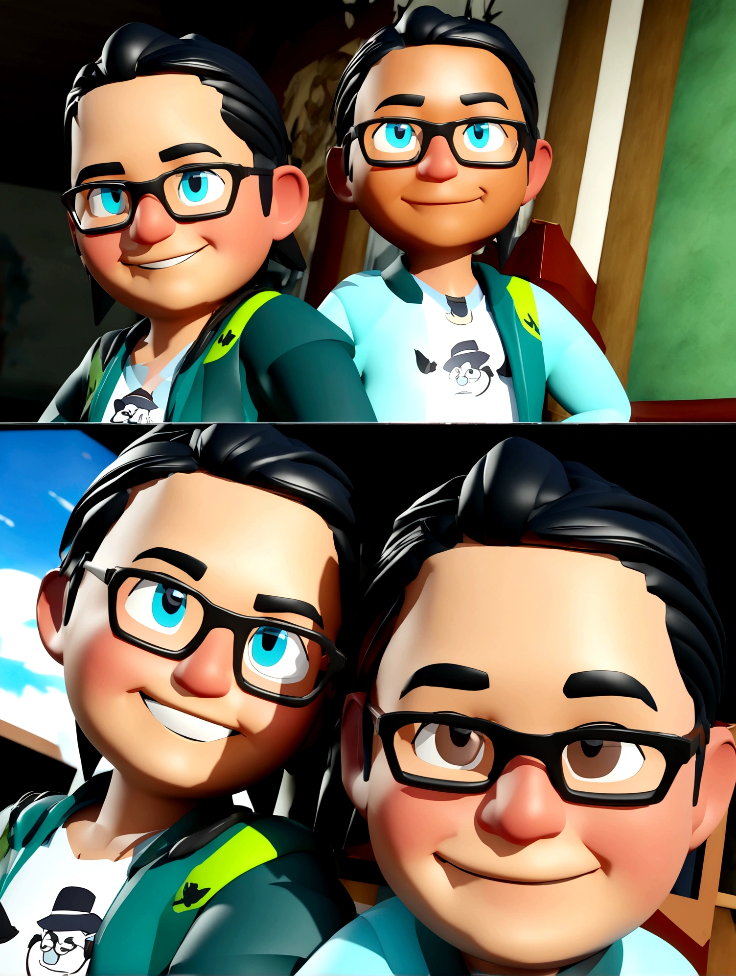 Cartoon character of a man with black glasses and blue shirt, animation character, stylized character, animation style rendering, 3D stylized, Arnold Maya rendering, Render 3D stylized, Toon render keyshot, 3D character, 3D character, Stylized 3D rendering, 3d character rendering, cartoon character, Close-up character, Character pose, (Pixar Style) (master part:1.2) (bokeh) (Best Quality) (detailed skin) (Detailed texture) (8k) (clay) (cinematic lighting) (sharp focus