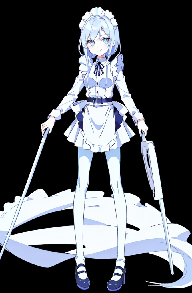 ((cathedral background)),1 girl,blue hair, plump and slender girl, (girl wearing white shirt, black wrinkled skirt, with black transparent pantyhose), ((blue medium hair)),((White Maid Costume)),blue eyes,((whole body)),whole body,((White Maid Costume)),((White Maid Costume)),evil smile,((cathedral background)),((cathedral background)),((slim body)),((slender body)),((thin legs)),