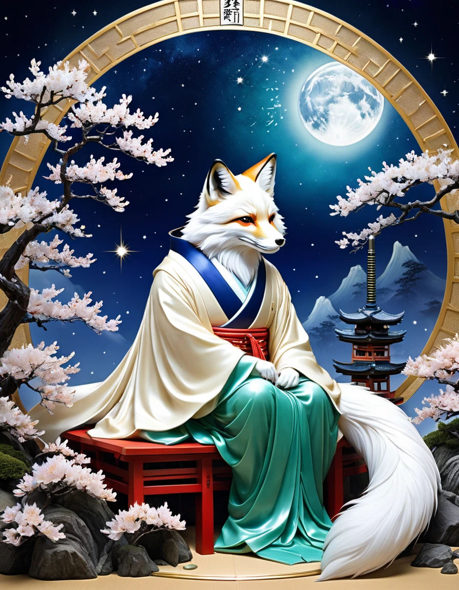 Ancient Japanese astrologers_Legendary Onmyoji_Abe no Seimei、Guardian of the Fox、Mysterious atmosphere、Crystal Jade、