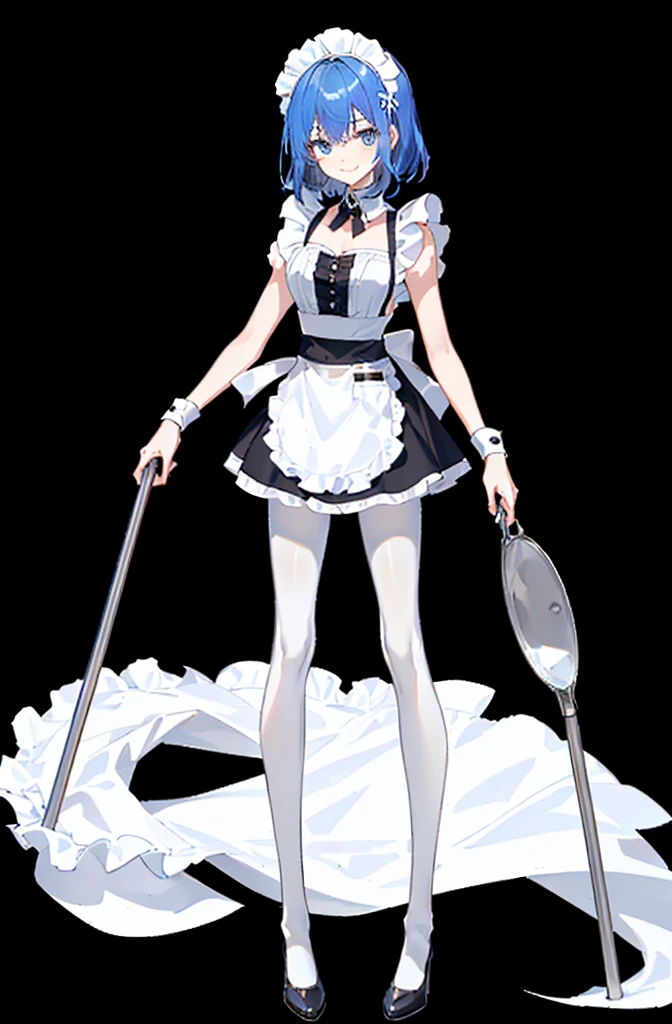 ((cathedral background)),1 girl,blue hair, plump and slender girl, (girl wearing white shirt, black wrinkled skirt, with black transparent pantyhose), ((blue medium hair)),((White Maid Costume)),blue eyes,((whole body)),whole body,((White Maid Costume)),((White Maid Costume)),evil smile,((cathedral background)),((cathedral background)),((slim body)),((slender body)),((thin legs)),