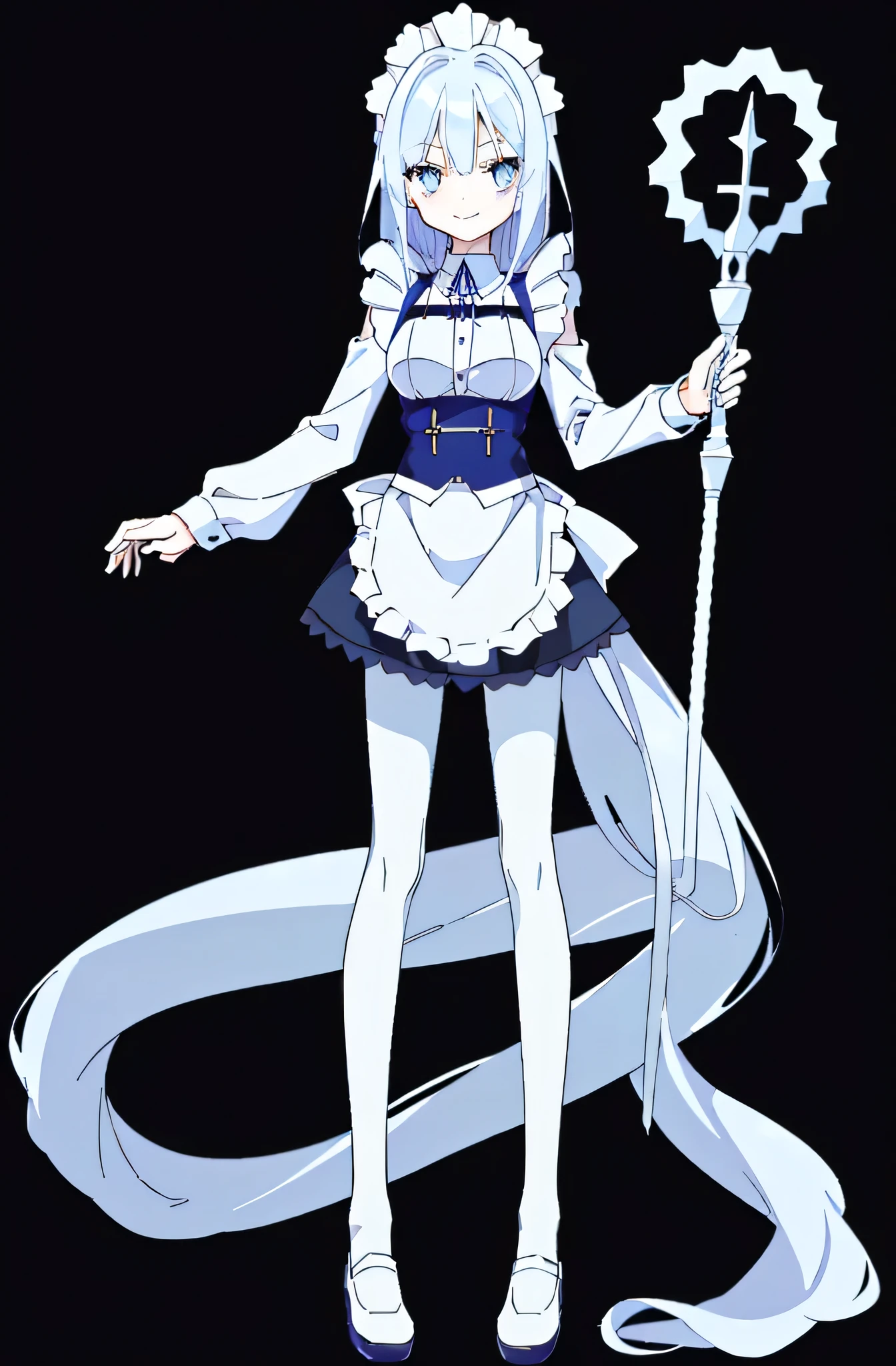 ((cathedral background)),1 girl,blue hair, plump and slender girl, (girl wearing white shirt, black wrinkled skirt, with black transparent pantyhose), ((blue medium hair)),((White Maid Costume)),blue eyes,((whole body)),whole body,((White Maid Costume)),((White Maid Costume)),evil smile,((cathedral background)),((cathedral background)),((slim body)),((slender body)),((thin legs)),