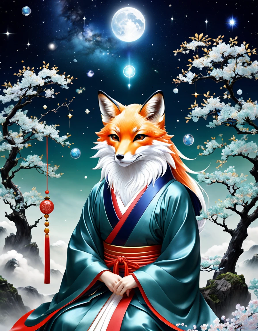 Ancient Japanese astrologers_Legendary Onmyoji_Abe no Seimei、Guardian of the Fox、Mysterious atmosphere、Crystal Jade、12constellation