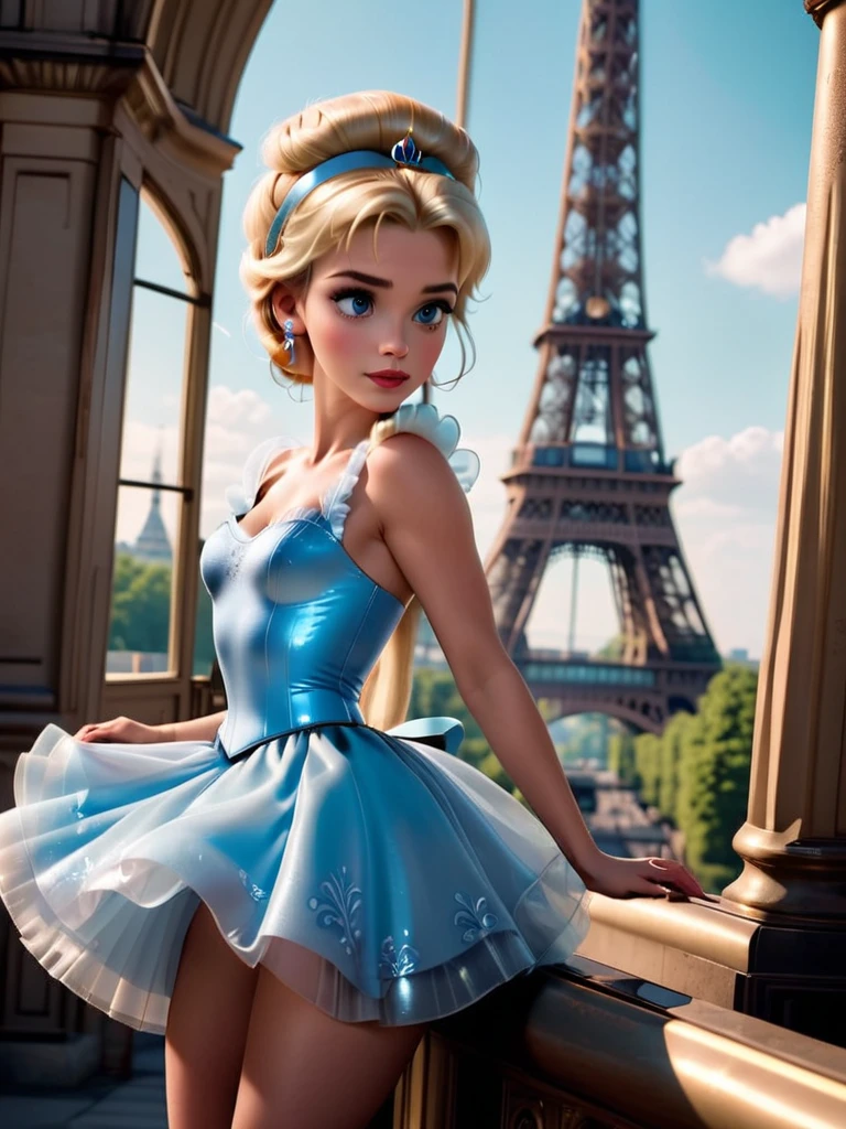 cinematic photo, Blonde Cinderella, in Paris Eiffel Tower,très sexly, photographie 35 mm, film, professionnel, 4K, very detailed, sexly