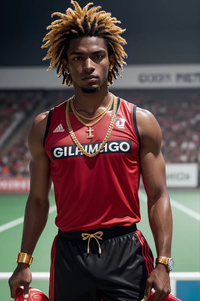 Dark-skinned Flamengo player with a gold chain