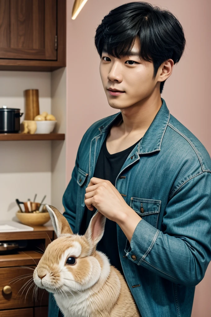 S Jon kook from BTS with a rabbit