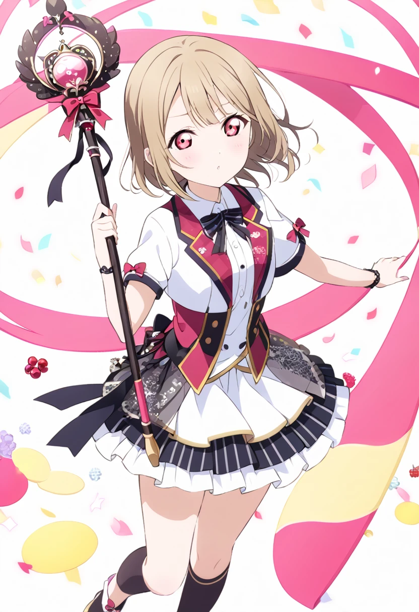 Kasumi Nakasu lovelive Tan Hair Berry Short Short Bob Straight hair Red Eye Station staff's black uniform crescent hairpin shy Ladylike smile single