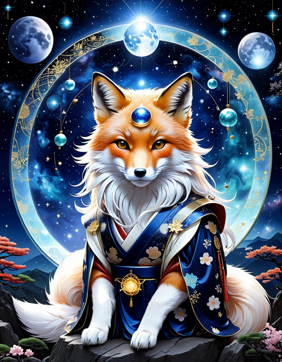 Ancient Japanese astrologers_Legendary Onmyoji_Abe no Seimei、Guardian of the Fox、Mysterious atmosphere、Crystal Jade、12Manipulate the constellations:1.5