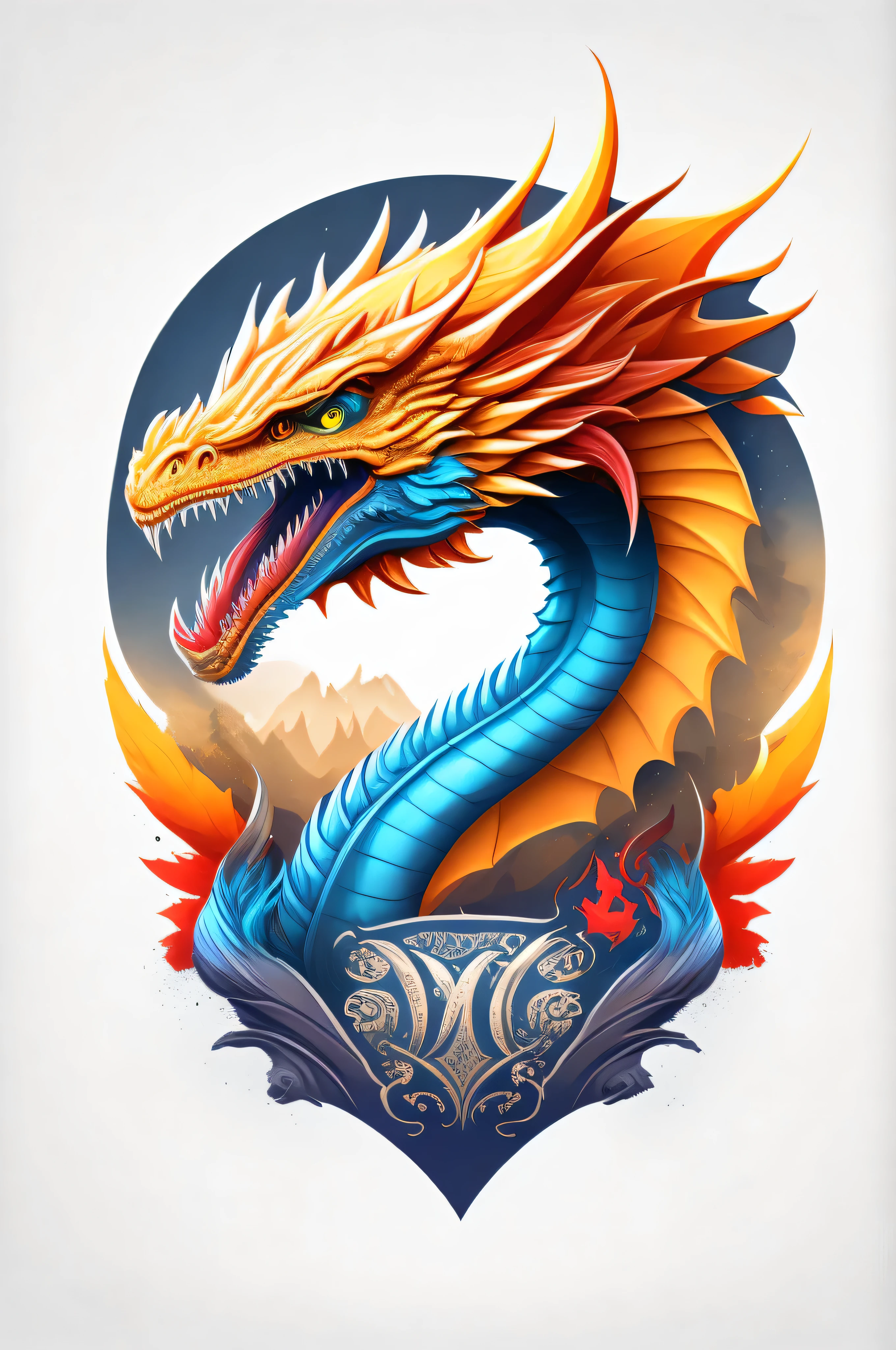 A t-shirt with a Dragon, t shirt design, rzminjornada, vectorial art, White background, vectorial art adobe coreldraw