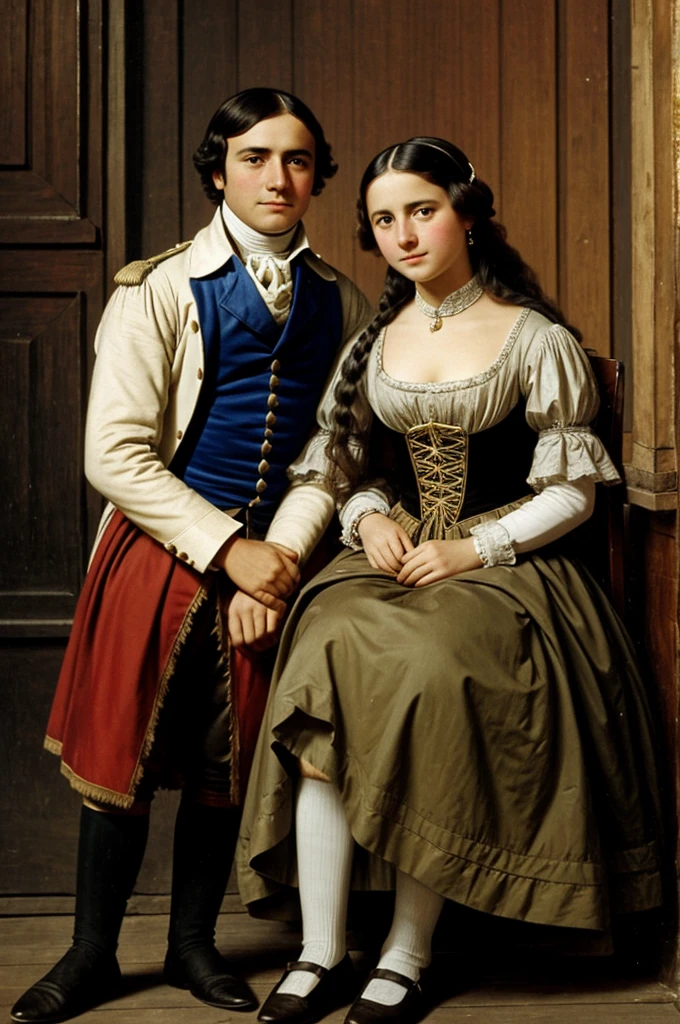 a European girl with a Chilean boy next to her in the time of 1833