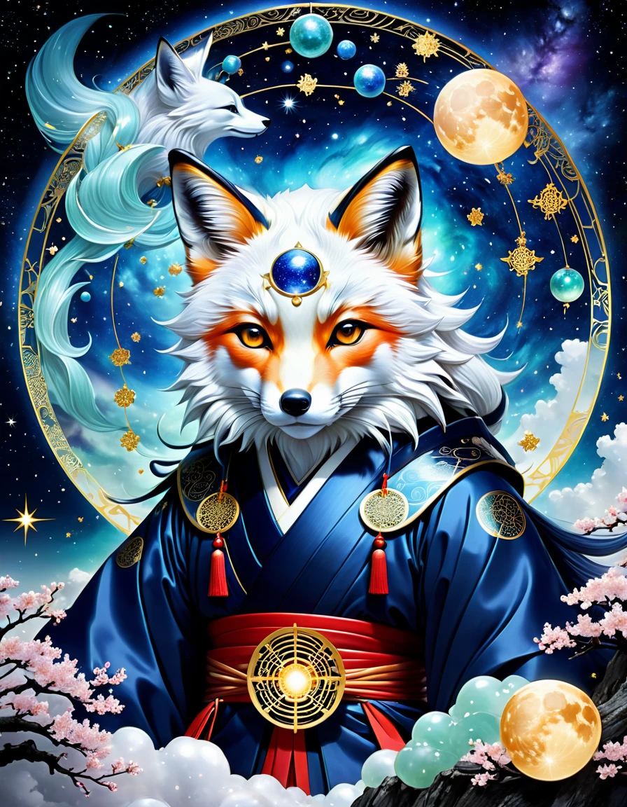 Ancient Japanese astrologers_Legendary Onmyoji_Abe no Seimei、Guardian of the Fox、Mysterious atmosphere、Crystal Jade、12Manipulate the constellations:1.5