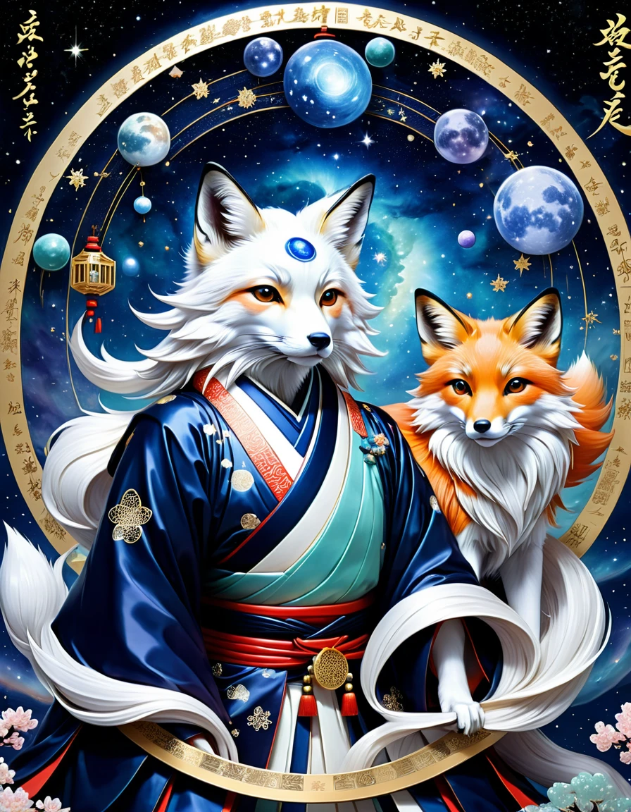 Ancient Japanese astrologers_Legendary Onmyoji_Abe no Seimei、Guardian of the Fox、Mysterious atmosphere、Crystal Jade、12Manipulate the constellations:1.5
