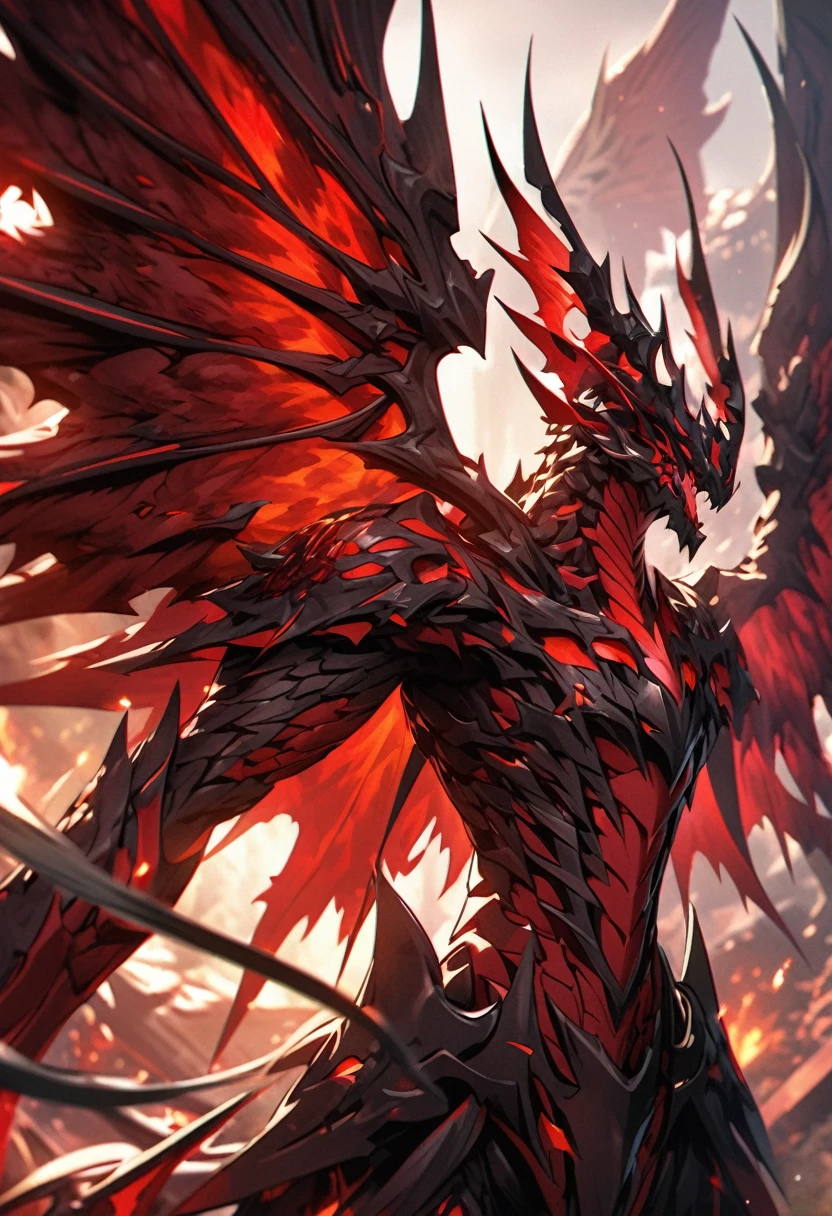 an extremely detailed 4k of a draconic wings made of red flames