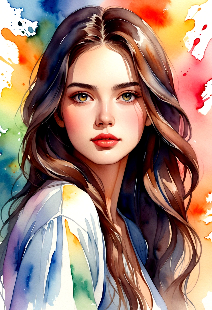 a woman with long hair and a colorful background, Watercolor painting, digital art portrait, beauty woman with detailed faces, Bela arte UHD 4K, digital illustration portrait, exquisite digital illustration, expressive feminine face, beautiful drawing style, digitalpainting, arte de digitalpainting, watercolor illustration style, digitalpainting em aquarela, digital art picture, painting digital art, watercolor style