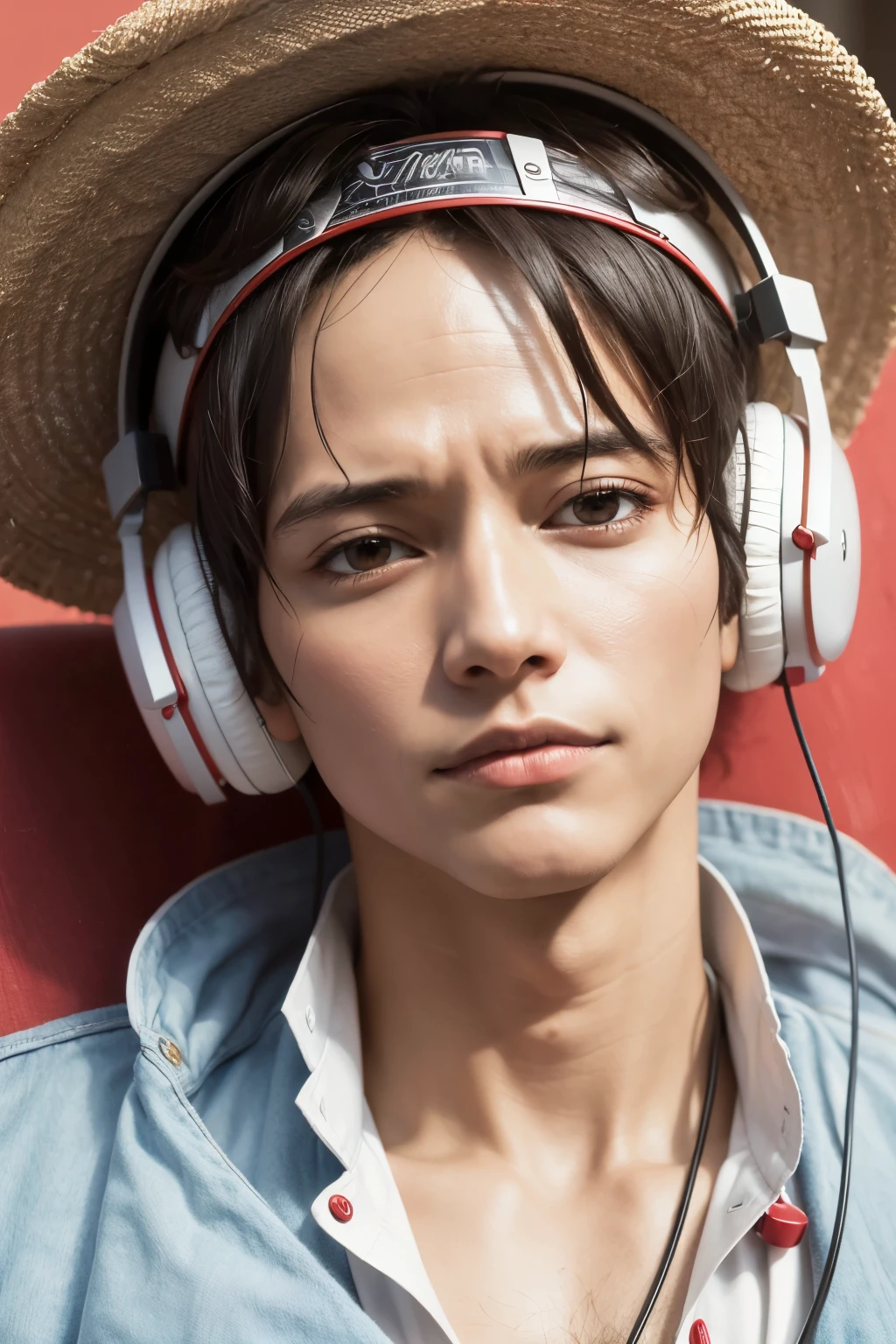 ((best qualityer)), ((work of art)), (detailded), Luffy listening to music on headphones