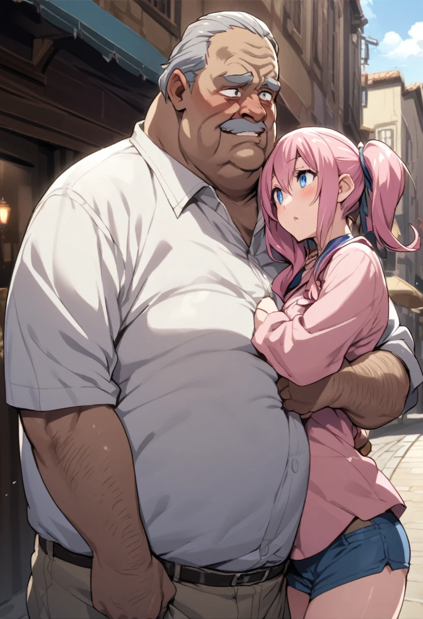 (One , A fat middle-aged man:1.2), 破れたpantyhose, pantyhose, White shirt, Pencil Skirt, blush, French kiss, hug, ((Big Breasts)), Very detailed, High resolution, 4K, masterpiece, High resolution、(tears:1.8)、(rape)、(Sex)、Straddle a man