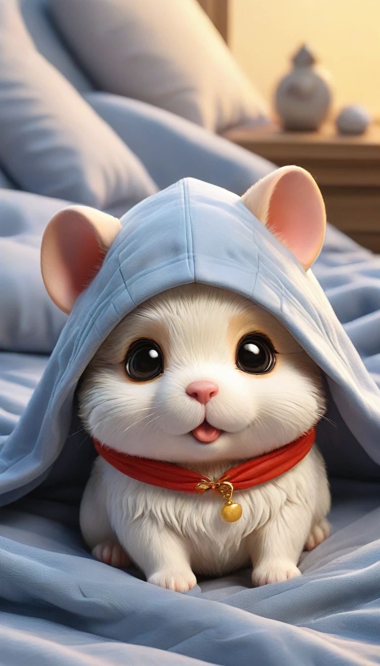 With the sunset in the background,(masterpiece:1.2, high quality), Several baby hamsters sleeping together in bed、