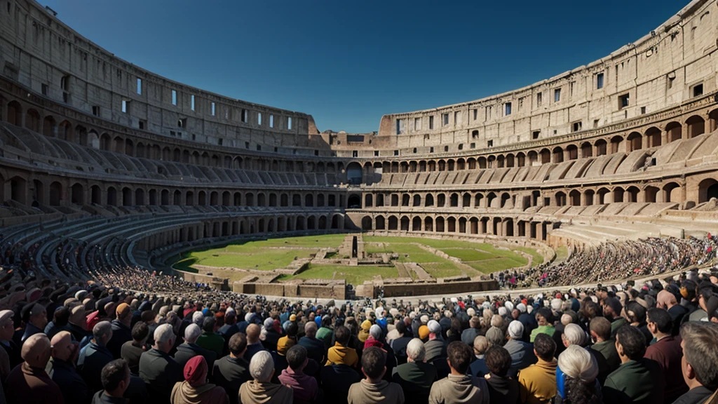 Take a photo simulating the crowded coliseum in ancient Rome 