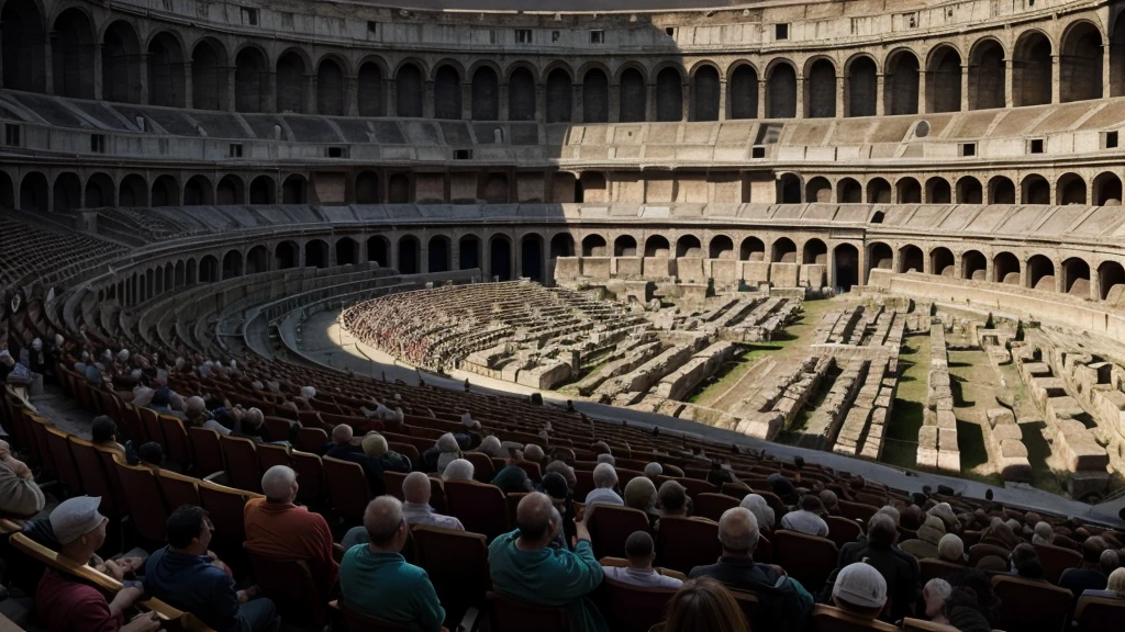 Take a photo simulating the crowded coliseum in ancient Rome