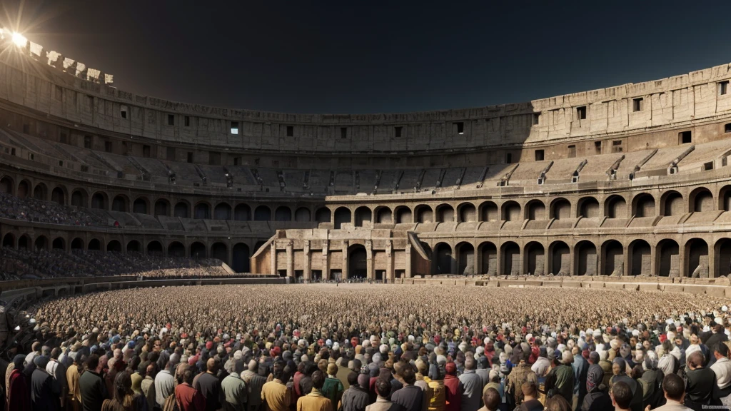 Take a photo simulating the crowded coliseum in ancient Rome