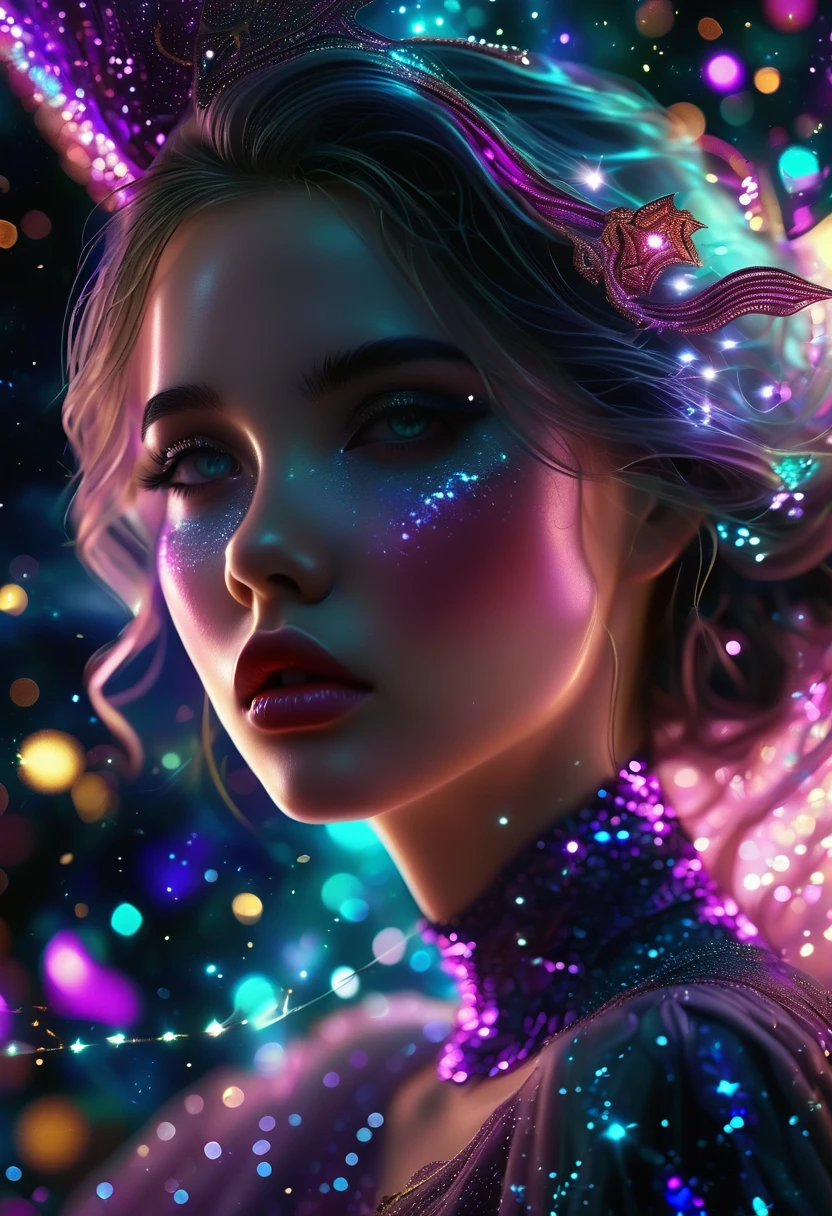 plano general, cuerpo entero, astrologa, magia astros, idílico, 1girl:1.5, beautiful detailed eyes, beautiful detailed lips, extremely detailed face and eyes, long eyelashes, elegant flowing dress, galaxy stars space background, cinematic lighting, ultra-realistic, 8k, high quality, masterpiece, photorealistic, hyper detailed, intricate details, dramatic lighting, vibrant colors, fantasy, concept art style