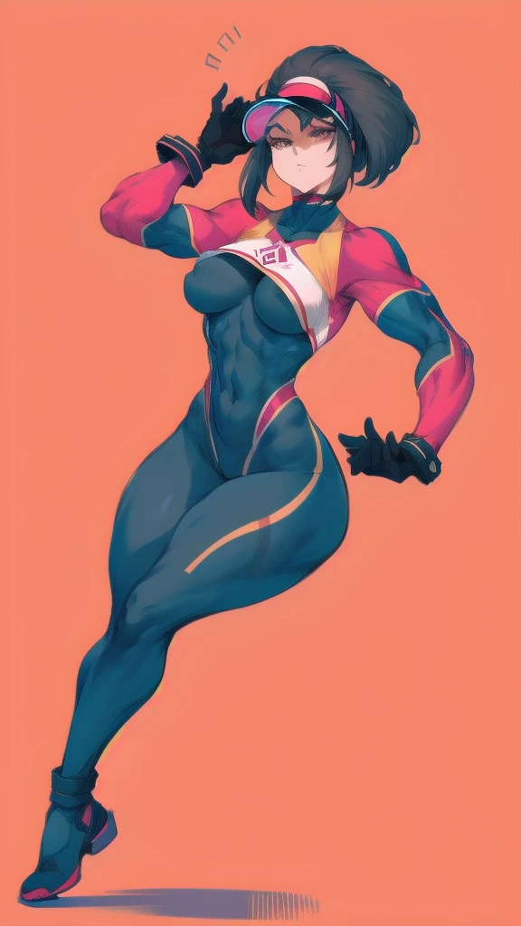 Full body image of Garnet from Steven Universe, full body in image, wearing her original outfit (black and red bodysuit with gloves and visor), square hair, female body, curvy and athletic body, dynamic pose, detailed pose, simple background, expressive face showing determination, focus on face, line art, sketch