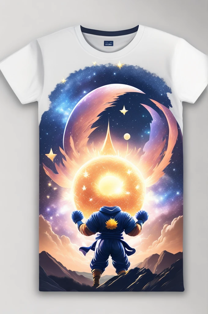 A t-shirt with dragon ball, Starry sky, White background, t shirt design, rzminjornada, vectorial art