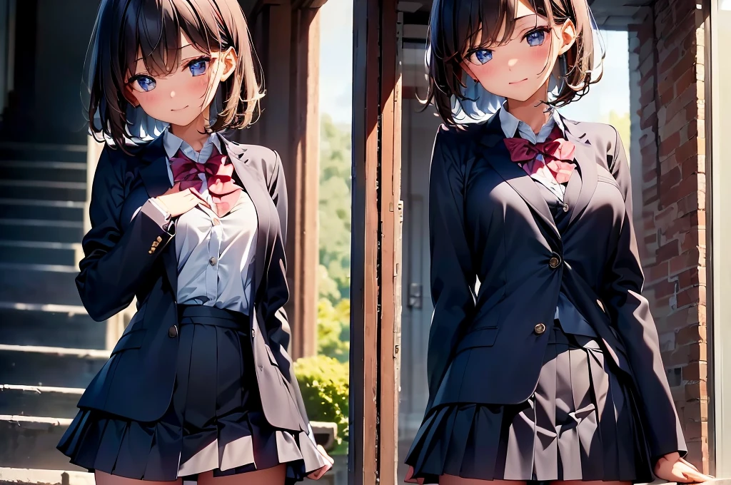 Highest quality、beautiful girl、Black Hair、、Flip up the skirt、Panty shot、Embarrassed face、Standing posture、Single