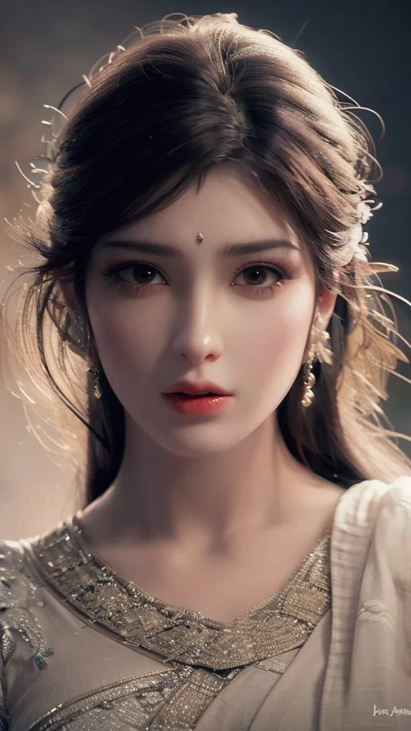 Beautiful face, Indian bride, intense makeup, skin texture, hyper detailed, cleavage