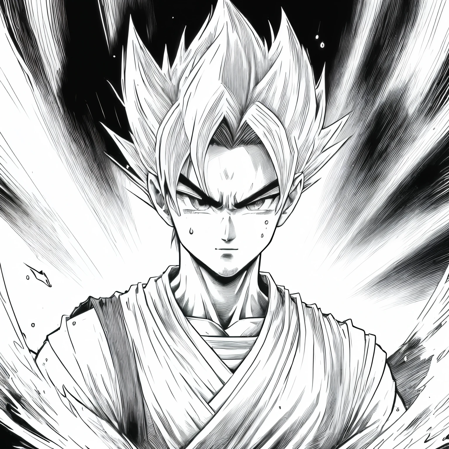 Great a manga story with Son goku and piccolo in diverses situations, diverse dragon ball scenes very detailed, scene in black and white, manga page, diverse environnement background, very high quality,