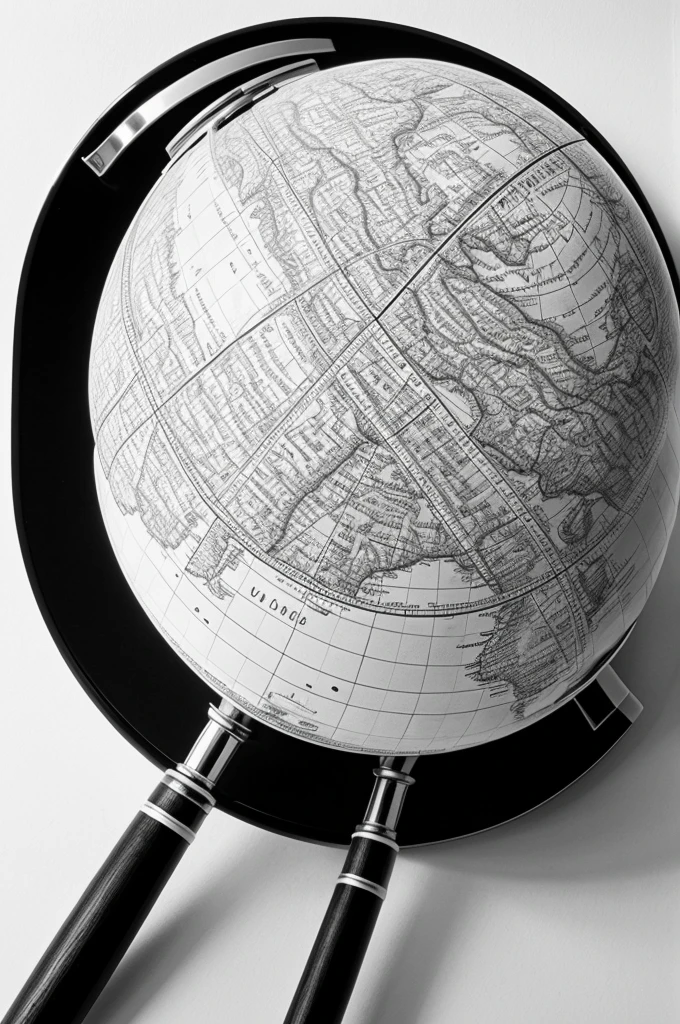 Create a detailed black and white drawing of a globe