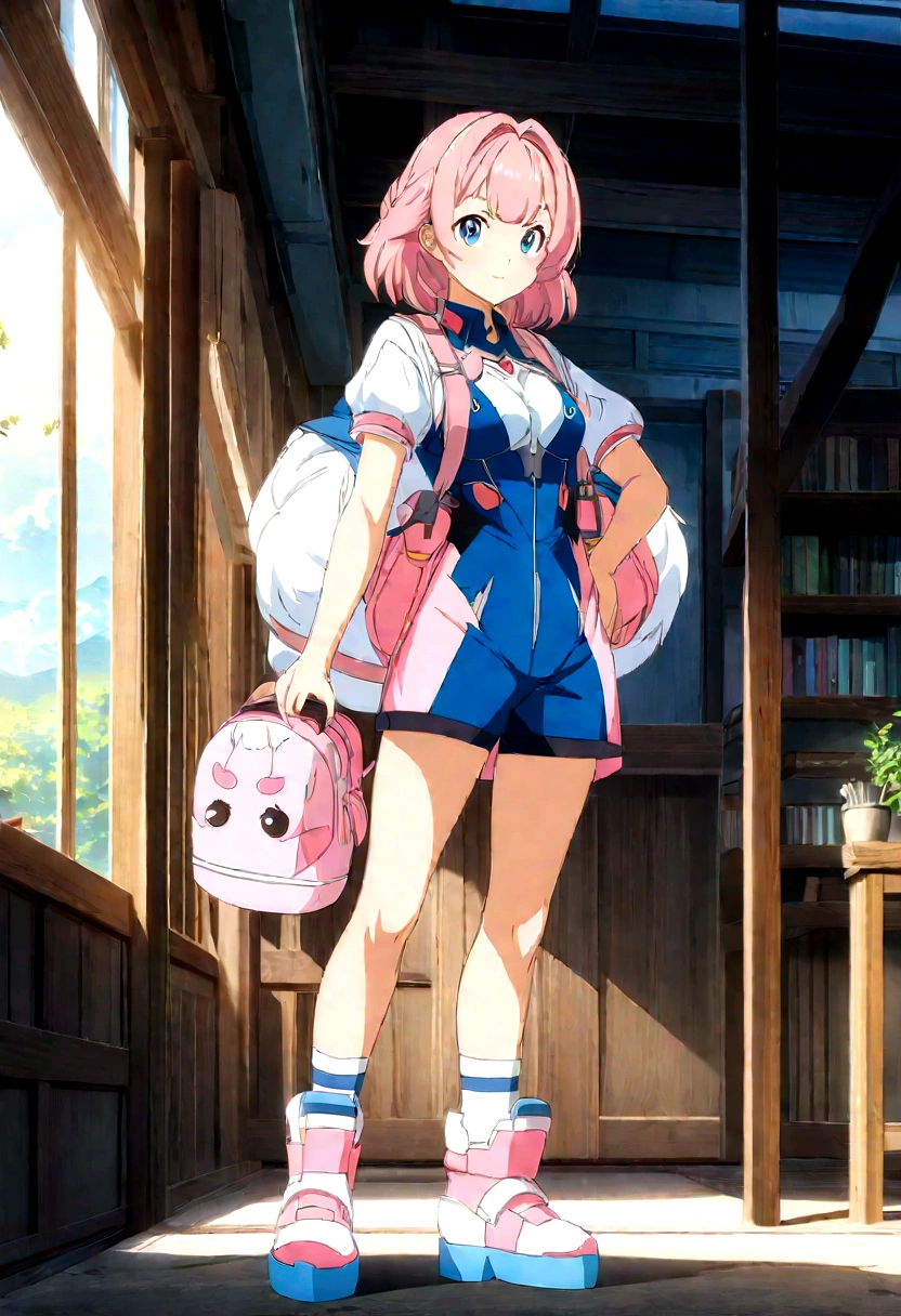 anime girl with pink hair and blue eyes wearing a pink backpack, standing, raised, fully body, anime stylingd digital art, anime styling, anime digital illustration, digital anime art, anime styling 4 k, detailed anime digital art, clean detailed anime styling, ross tran style, anime styling. 8K,anime girl detailed, a beautiful anime girl, cute anime girls standing
