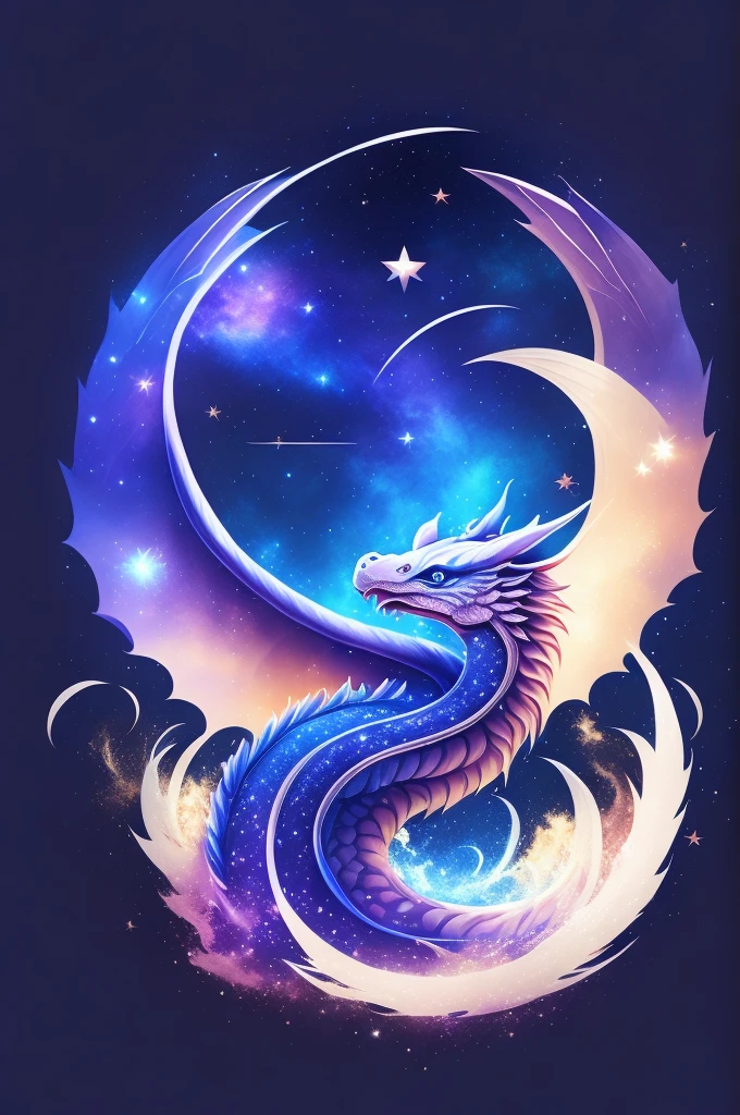 Heavenly Dragon, Starry sky, White background, t shirt design, rzminjornada, vectorial art