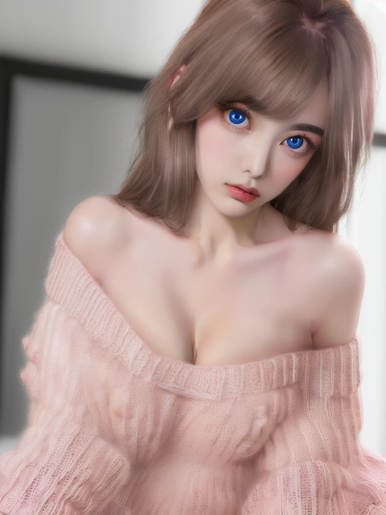 ((Realistic lighting、Highest quality、8K、masterpiece: 1.3))、Clear focus: 1.2、1 Girl、Perfect Body Beauty: 1.4、(A long, oversized, light brown knitted off-the-shoulder sweater:1.8)、(Her oversized long off-shoulder sweater had slipped down so far that her erect nipples were barely visible, revealing her small pale pink areola.:1.8)、(very light brown hair:1.8)、(accelerate: 1.4)、(Outdoor、night: 1.1)、street、Super slim face、(Very big and beautiful eyes:1.8)、double eyelid、(Exposed deep cleavage:1.8)、(Naked smooth shoulders:1.8)、(Beautifully deep naked collarbone:1.8)、Messy Hair、Floating Hair、