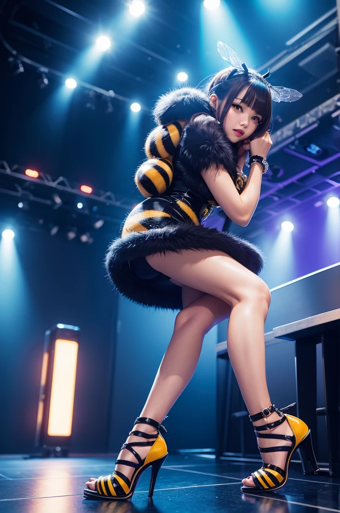 (Animal) (bee) in a short dress and high heels in a nightclub