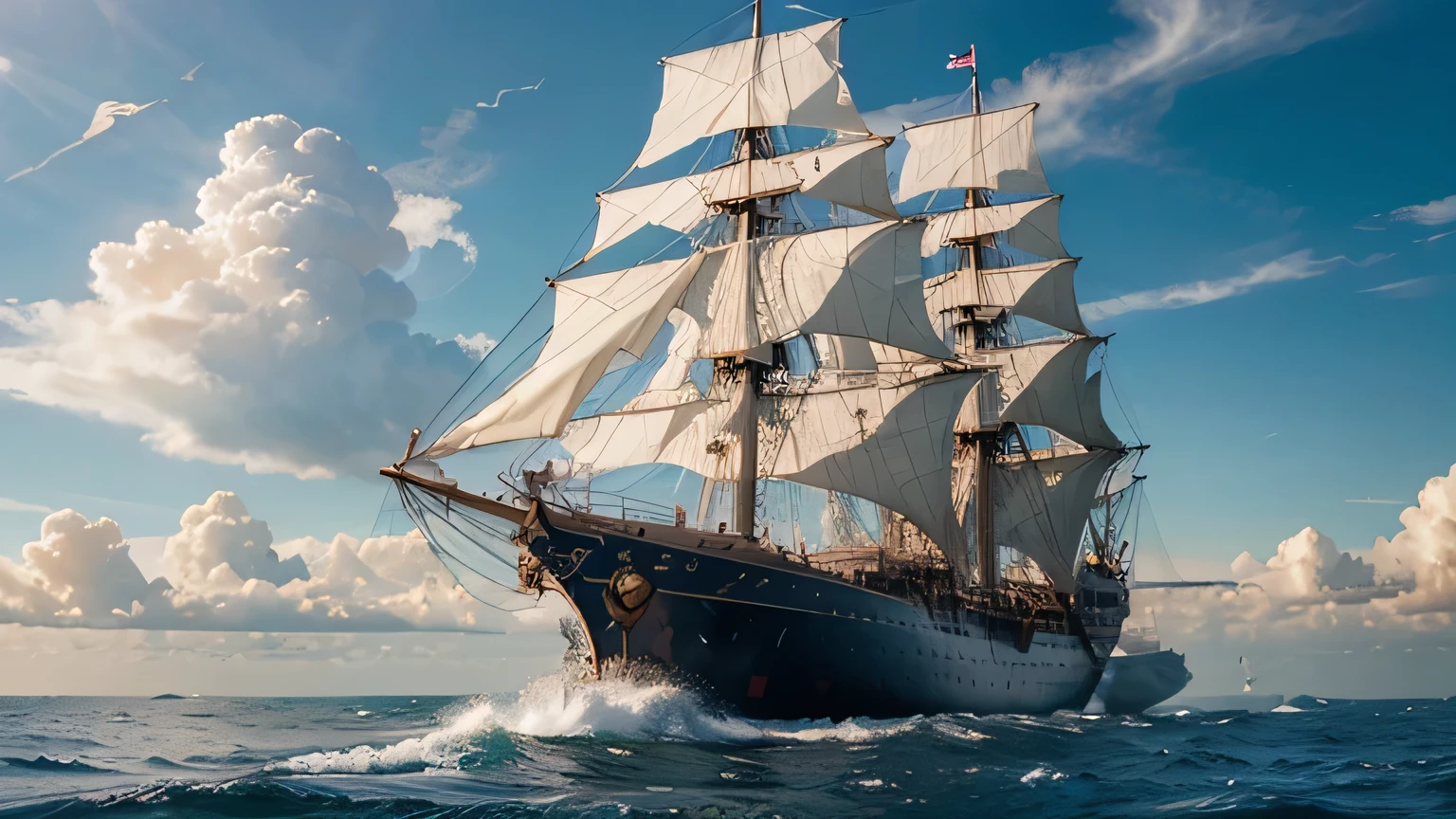 masterpiece, Highest quality, High resolution,Follow the prompts、Realistically、sea of clouds、Ship in the sky