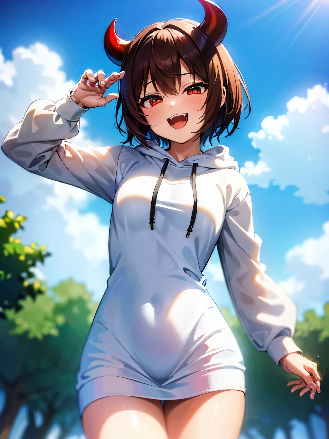 (masterpiece,highest quality,ultra high resolution),(perfect face, perfect hands, fine eyes),(slender body:1.2),(iisubaru, short hair, hooded, Animal food, clavicle, hoodie, hooded jacket, colorful jacket, long sleeve),Are standing,(grinning eyes,suspicious smile:1.4),(open jacket ),(nude,medium breasts,erect nipples,pussy:1.4),(Sweat,wet:1.2),(transformation、Exhibitionist:1.2),(angle from below),(late night、outdoors:1.4),