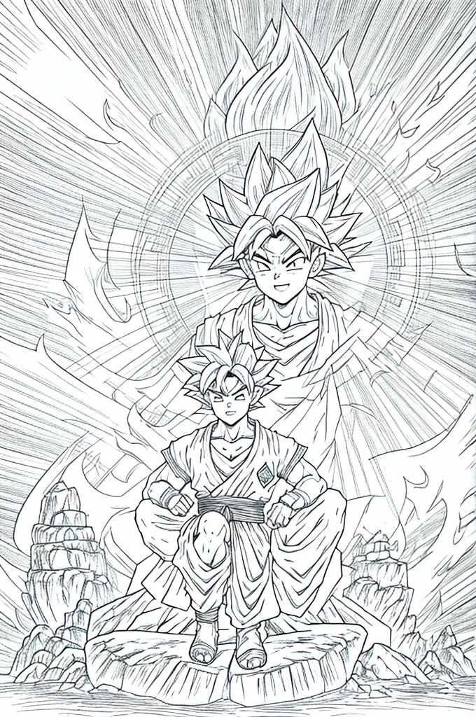 Great a manga story with Son goku and Krillin in diverses situations, diverse dragon ball scene very detailed, scene in black and white, manga page, diverse background, very high quality,