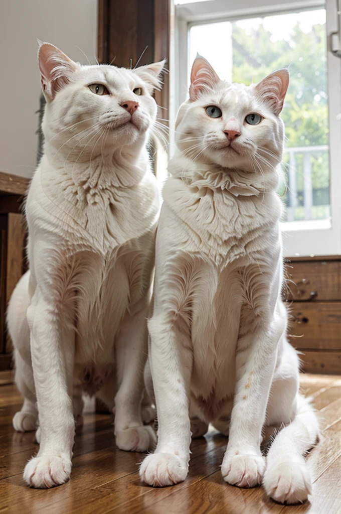 a white cat , singing , next to a dog