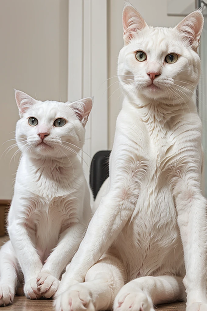 a white cat , singing , next to a dog