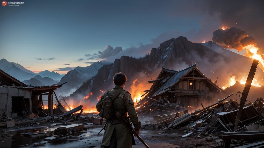 battlefield,blast,Building wreckage,war,fire,shoot,soldier,shootกัน,high mountain,sword,blastใหญ่