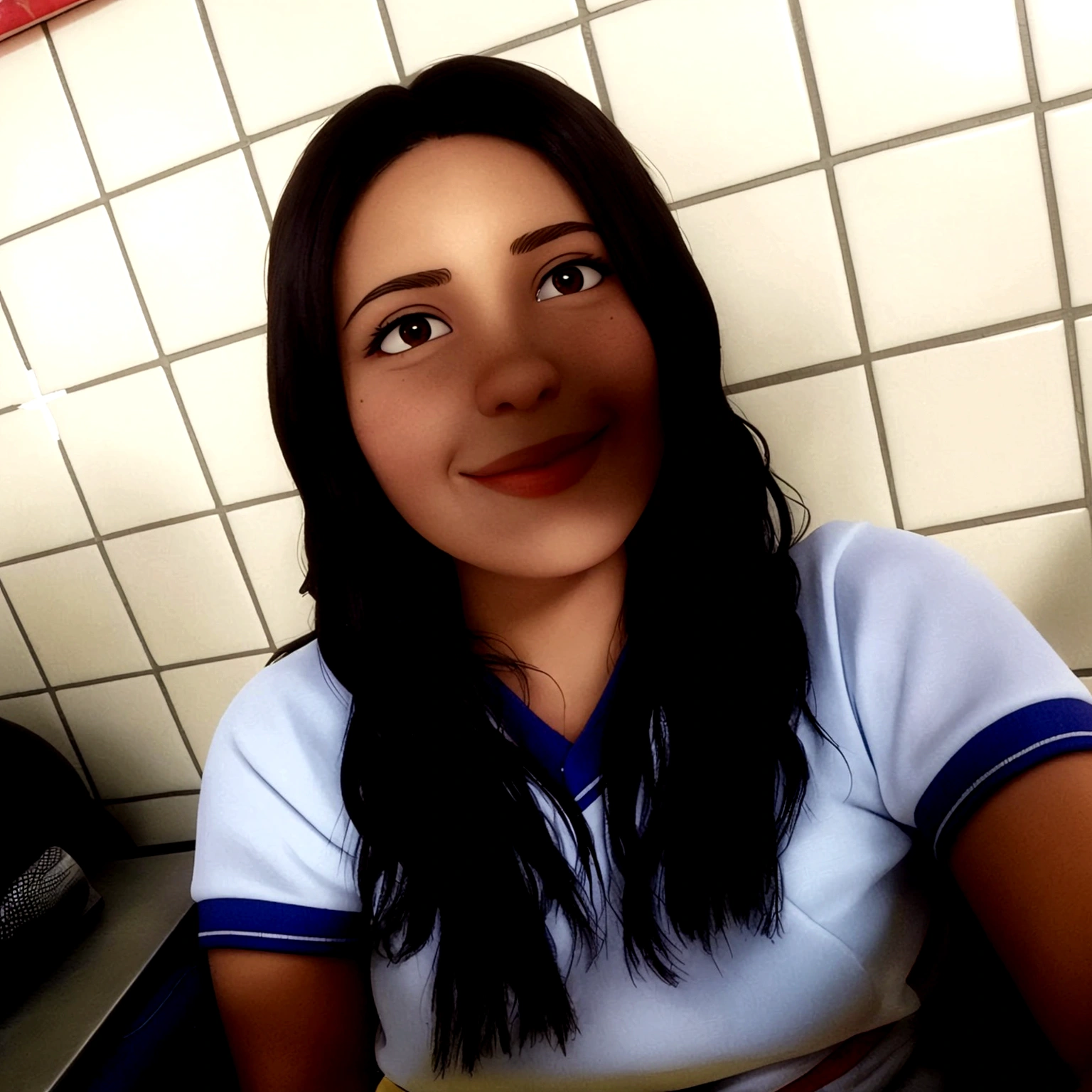 There is a woman sitting in a kitchen with a plate of food, alanis guillen, photoshot, frontal photoshot, by Amélia Peláez, selfie of a young woman, looks like fabiula natal, profile image, powder Nándor Katona, fernanda suarez, photo realist, monserrat gudiol, malika favre great quality