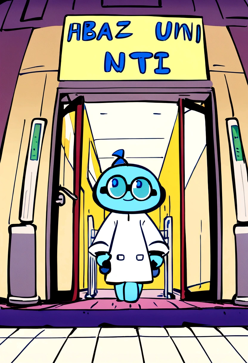 man in a white coat entering a basic health unit in Brazil, smiling, Pixar drawing style
