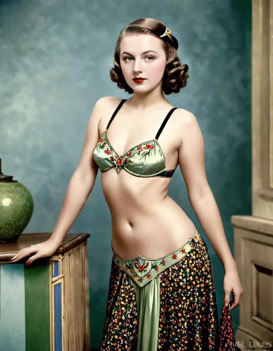 Young Woman in costume from 1937, colorized photo