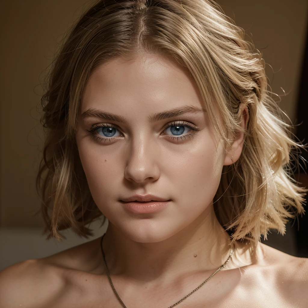 young white blonde woman, sportive, Italian, blue eyes, Realist, Bronze 